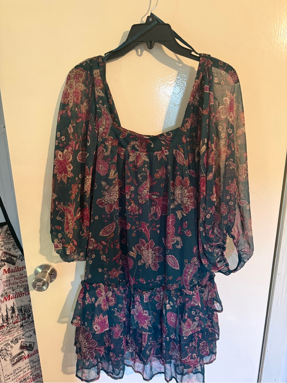 Boho Floral Tiered Peasant Dress - Teal & Magenta - Band of the Free size Med